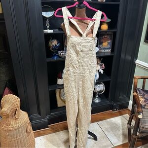 Tommy Hilfiger Linen Tan & Blue Overalls – Size L – Generous Fit